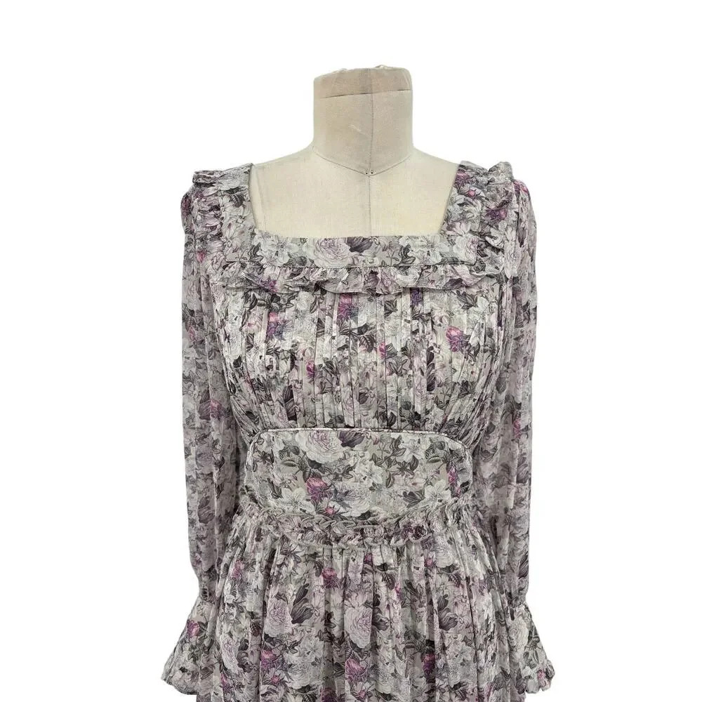 Ivy City Co Long Sleeve Gray Purple Floral Maxi Dress Size Small - Picture 3 of 14